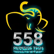 A neon sign that reads " 5 5 8 parkside tech ".